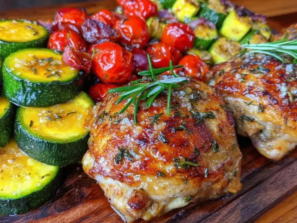 crispy sheet pan mediterranean chicken zucchini - featured image