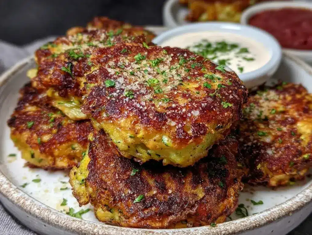 crispy zucchini fritters - featured image