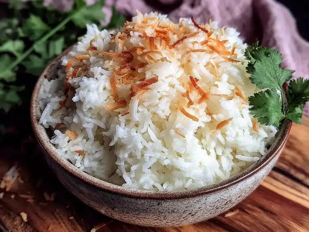 fluffy coconut rice stove top - featured image