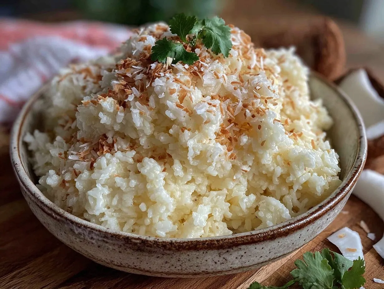 fluffy coconut rice stove top preparation steps