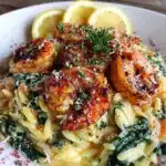 garlic butter shrimp orzo - featured image