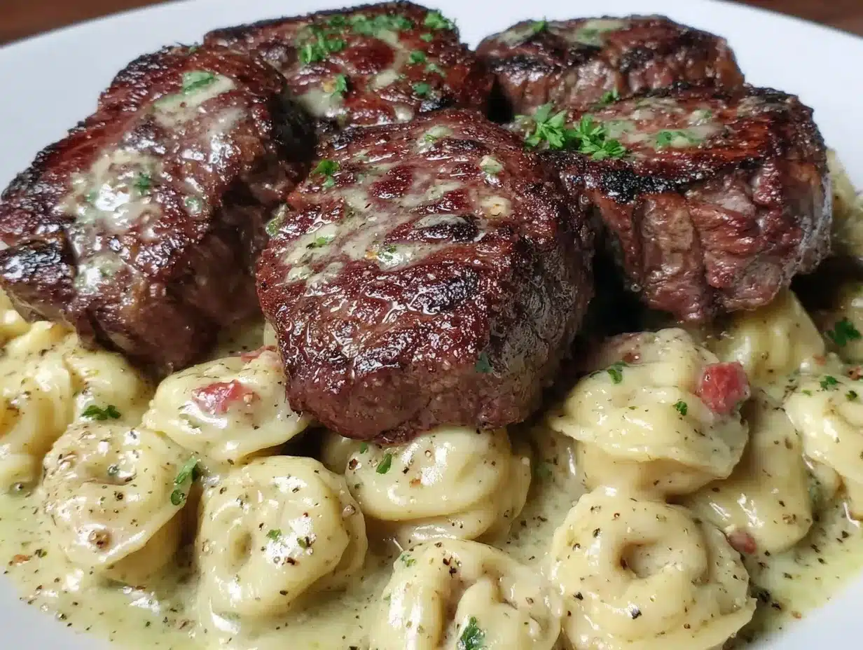 garlic butter steak Alfredo tortellini preparation steps