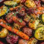 garlic herb roasted potatoes carrots zucchini - featured image