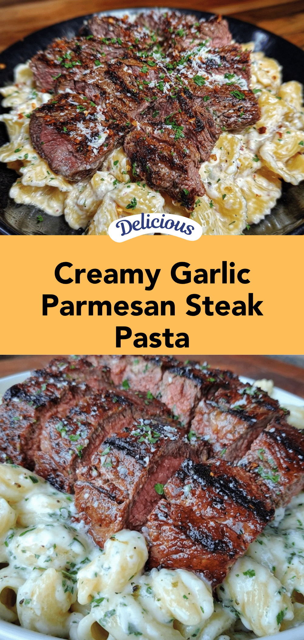 garlic parmesan steak rigatoni pasta recipe
