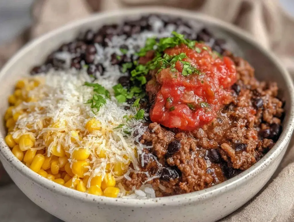 ground beef burrito bowl - featured image