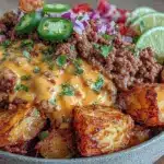 ground beef potato taco bowl meal prep - featured image