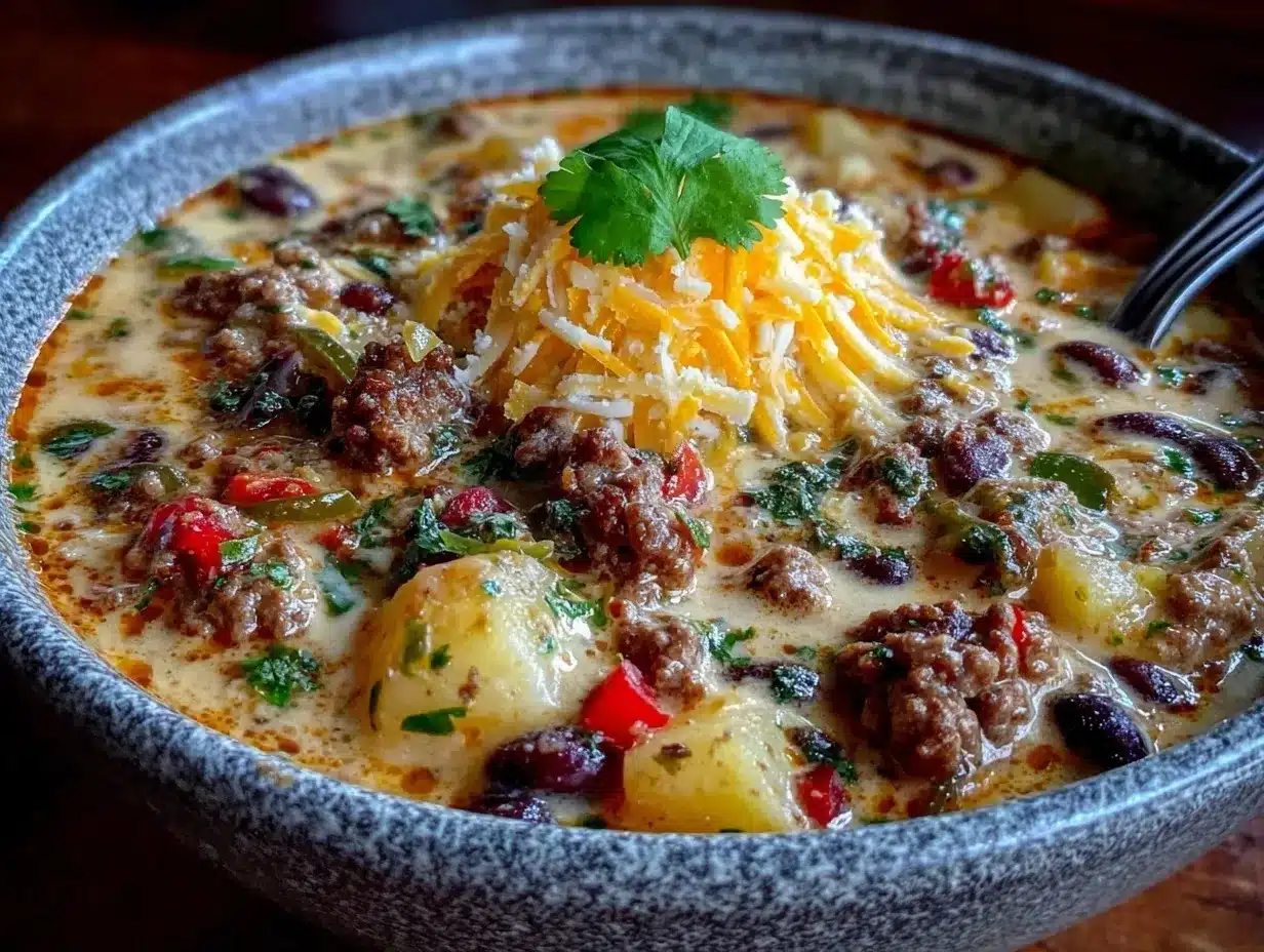 hearty cowboy soup with cheddar cheese preparation steps