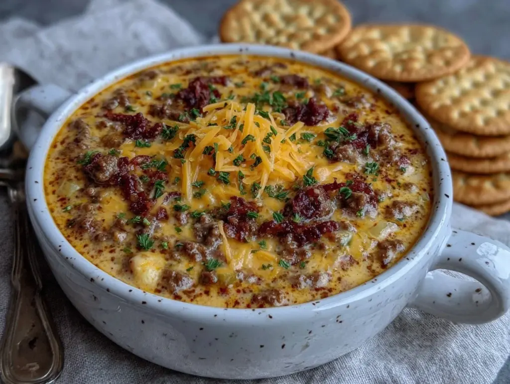 hearty slow cooker hamburger potato soup - featured image