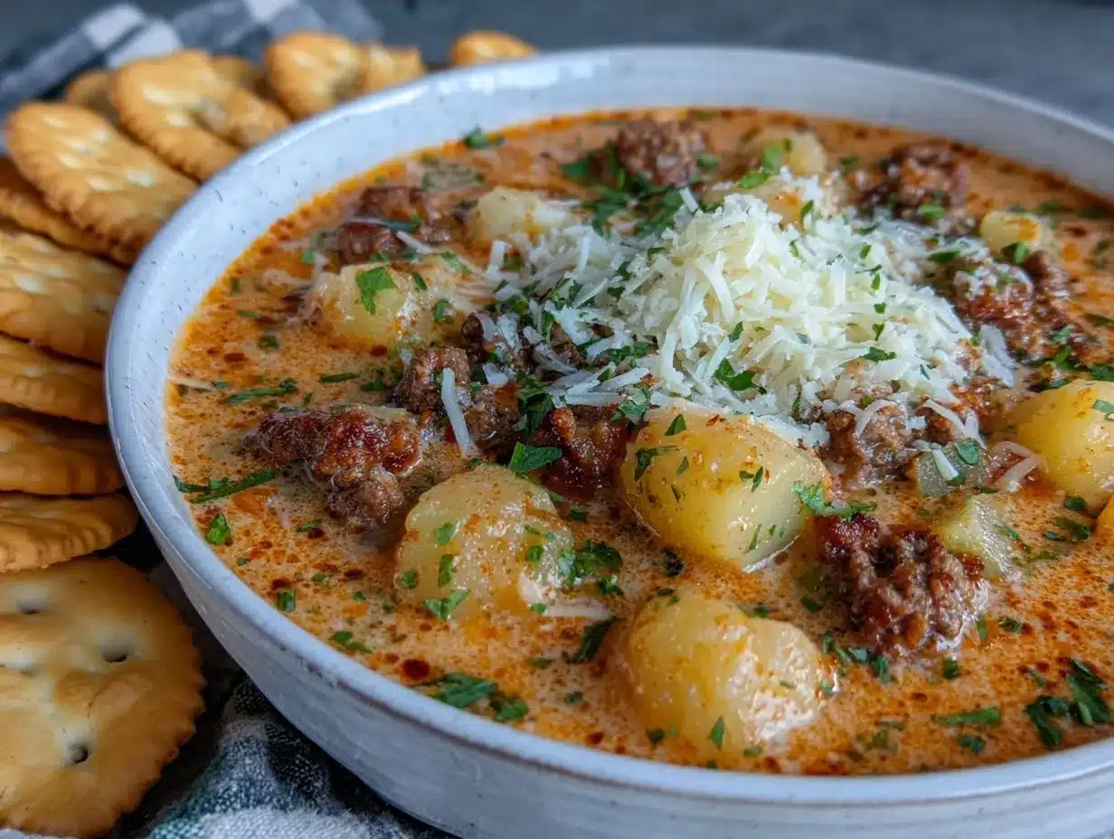 hearty slow cooker hamburger potato soup preparation steps
