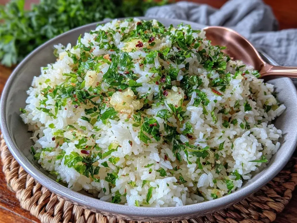 herby garlic rice - featured image