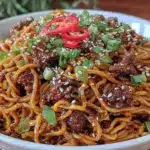 juicy ground beef mongolian noodles recipe - featured image