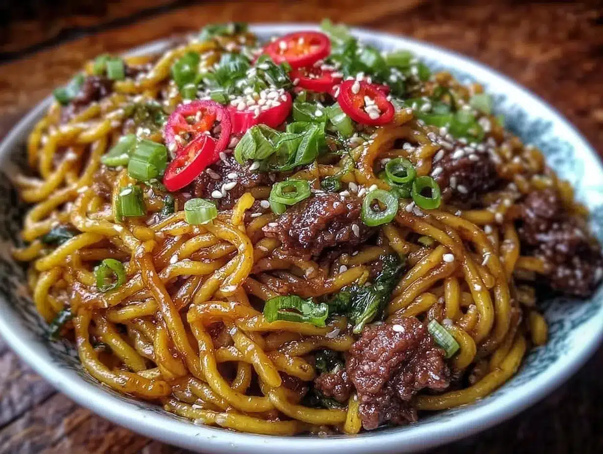 juicy ground beef mongolian noodles recipe preparation steps
