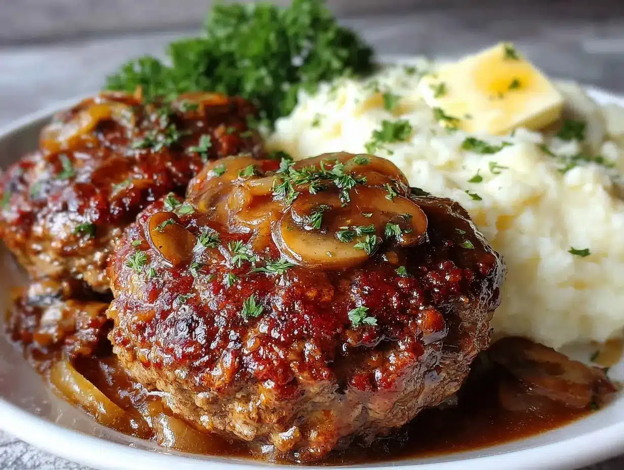 juicy Salisbury steak with brown gravy preparation steps