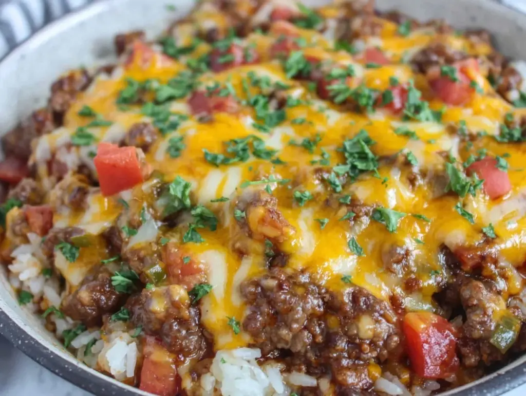 one-skillet ground beef and rice - featured image