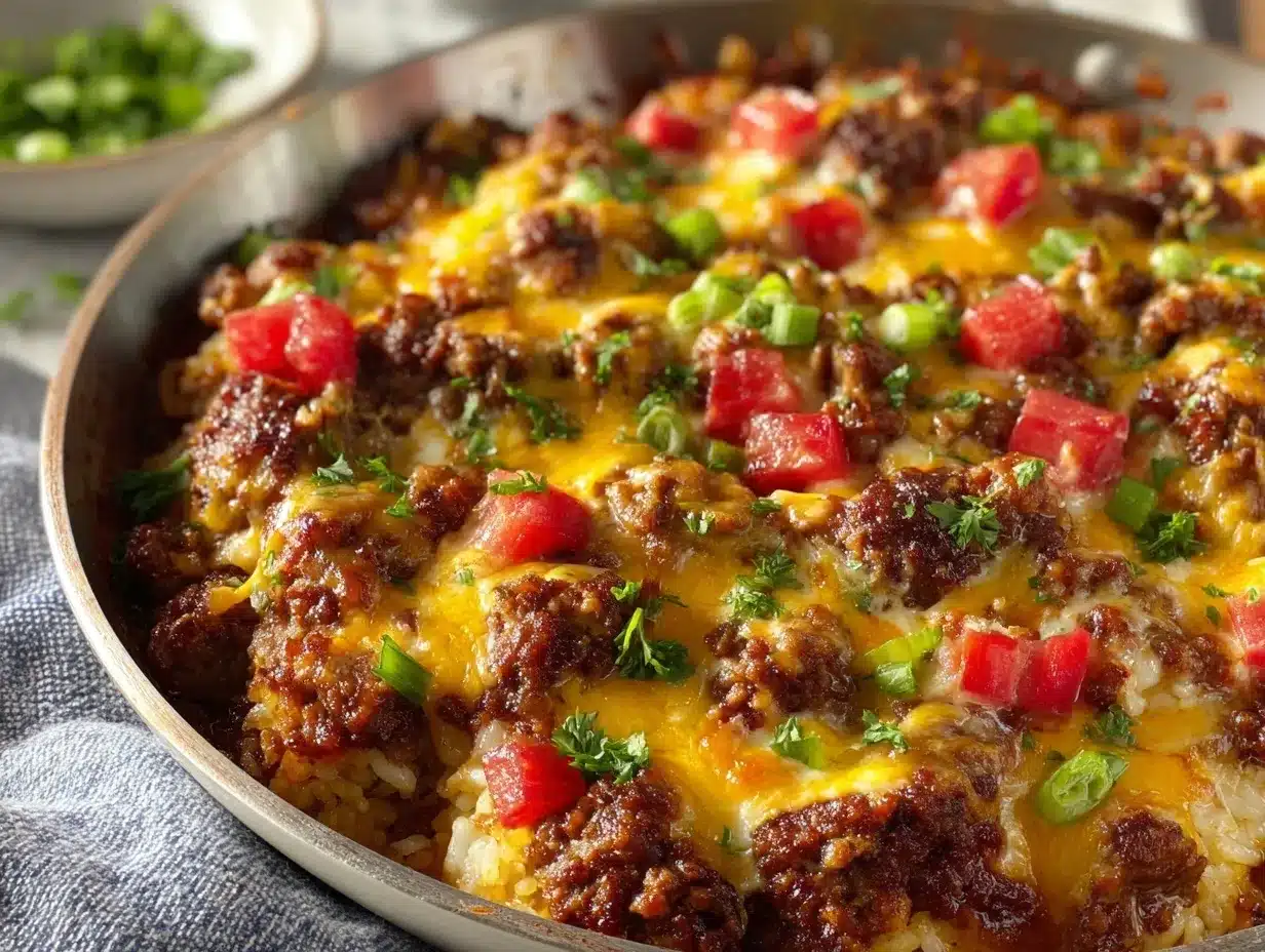 one-skillet ground beef and rice preparation steps