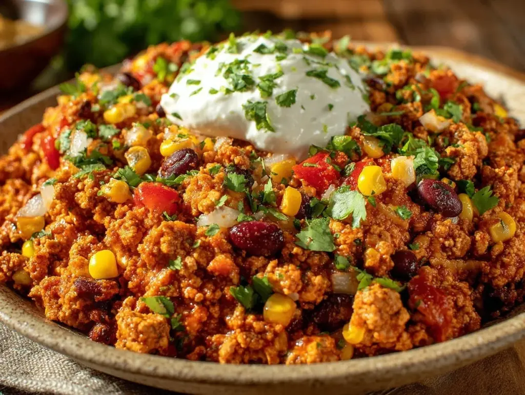 one-skillet ground turkey taco skillet - featured image