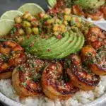 shrimp avocado bowls - featured image
