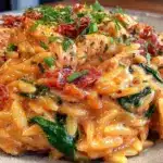 slow cooker tuscan chicken orzo - featured image