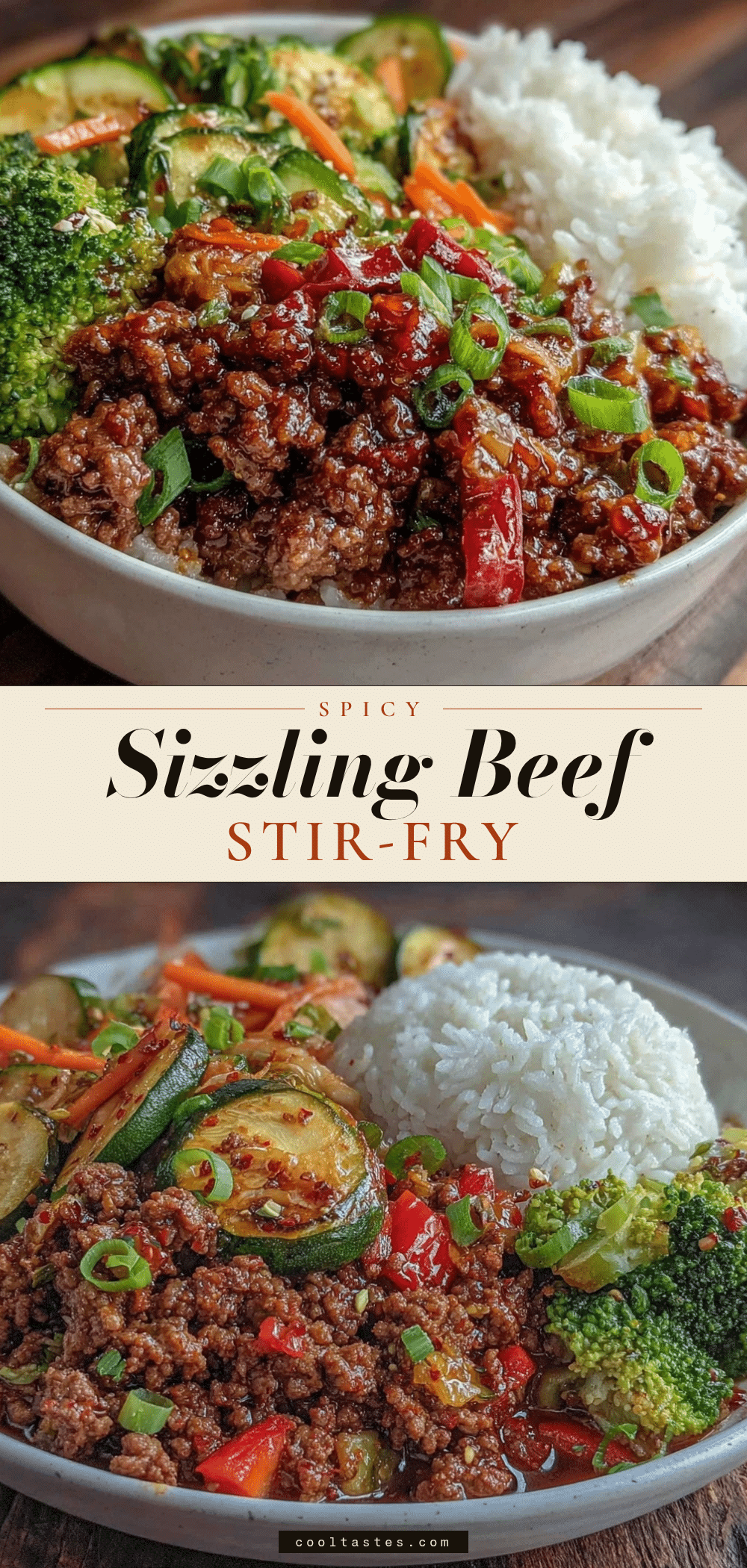 spicy ground beef stir-fry bowl meal prep recipe