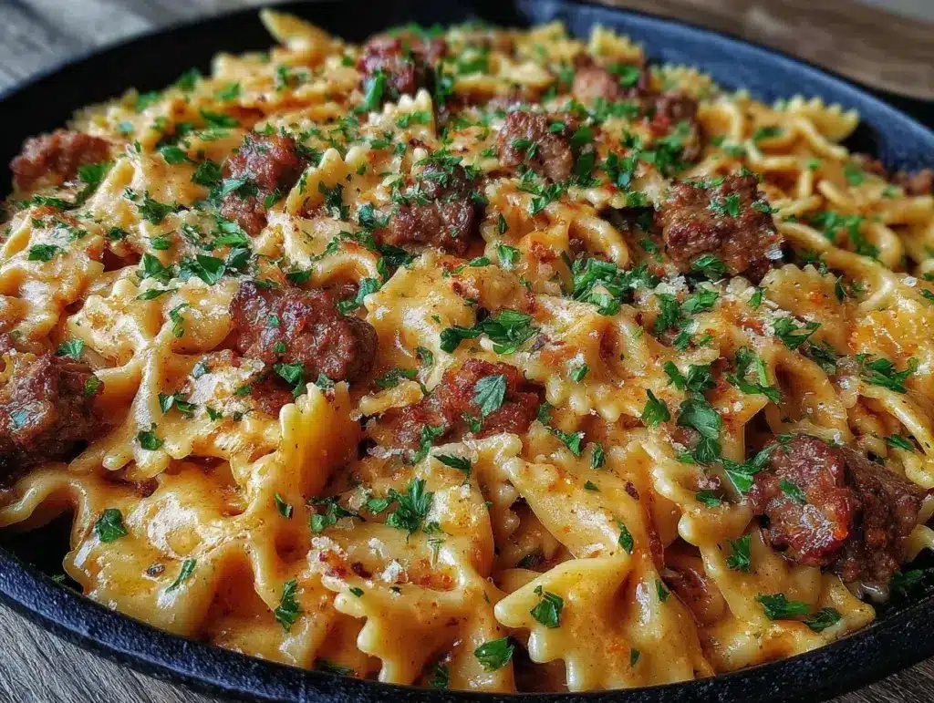 Cajun One-Skillet Beef Alfredo Bowties - featured image