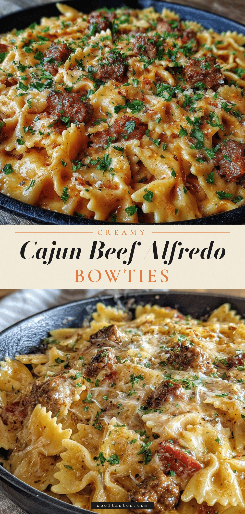 Cajun One-Skillet Beef Alfredo Bowties recipe