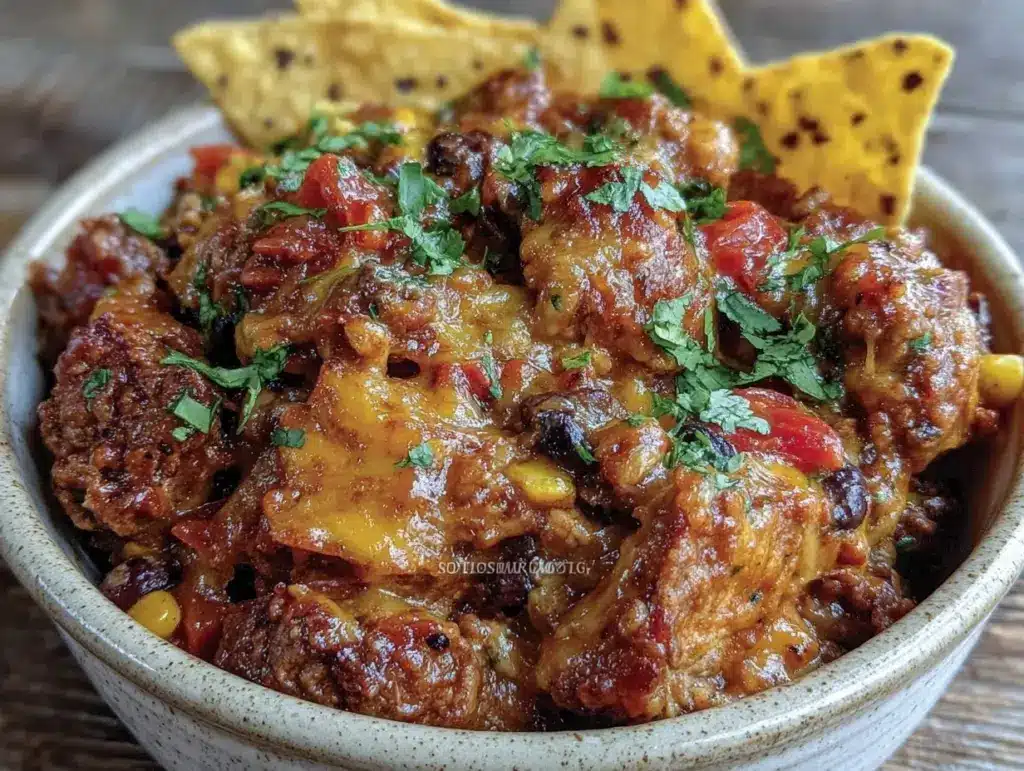 cheesy crockpot taco casserole dinner - featured image
