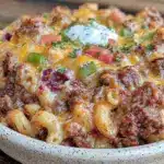 cheesy taco mac casserole dinner - featured image