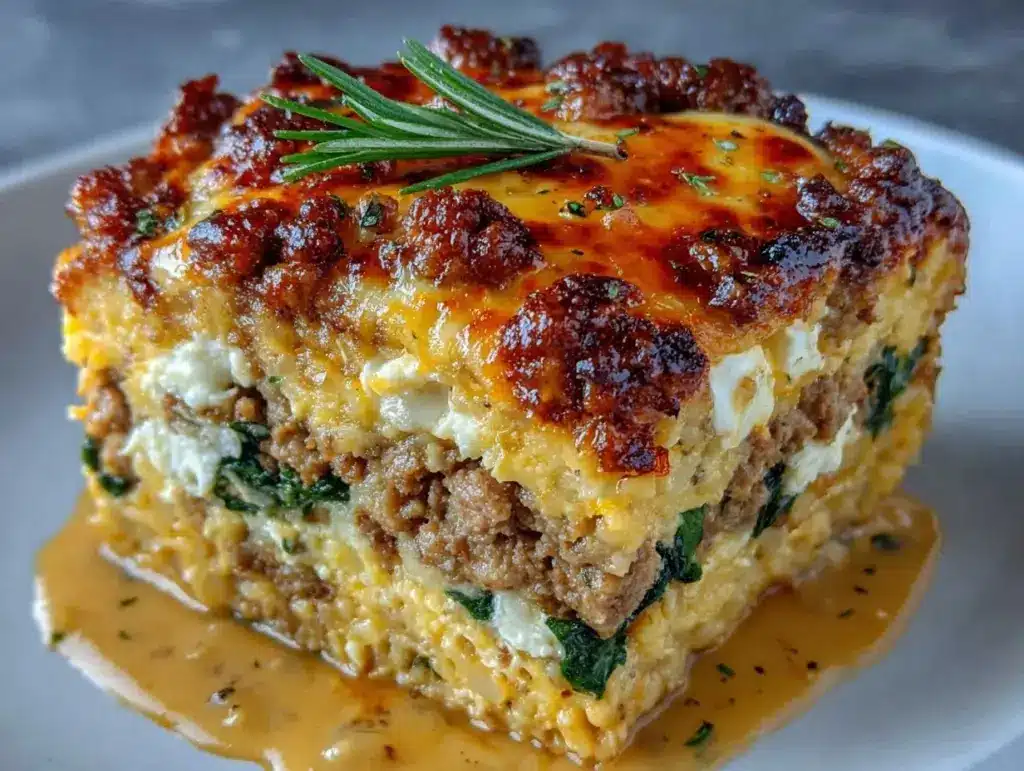 cheesy turkey cheeseburger casserole - featured image