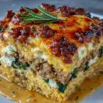 cheesy turkey cheeseburger casserole - featured image