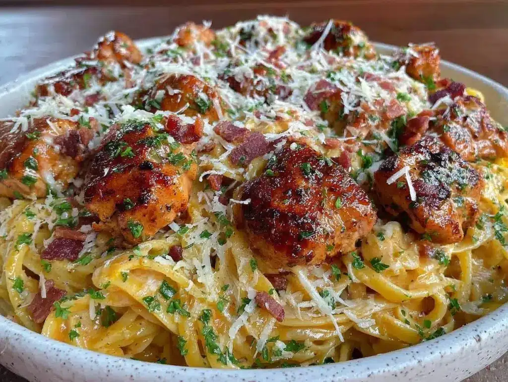 classic chicken carbonara pasta - featured image