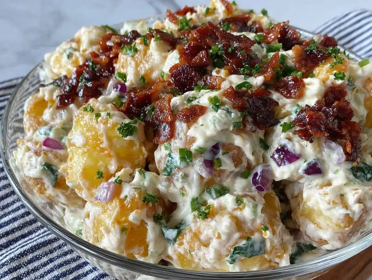 classic steakhouse potato salad with bacon preparation steps