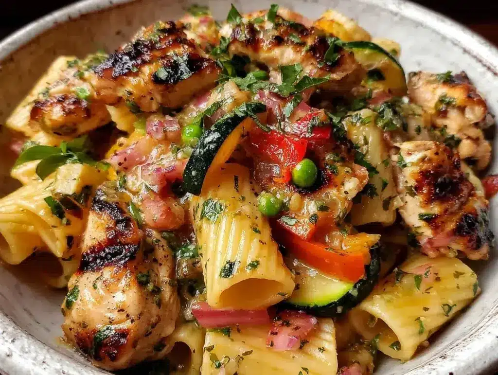 creamy chicken pasta with veggies - featured image