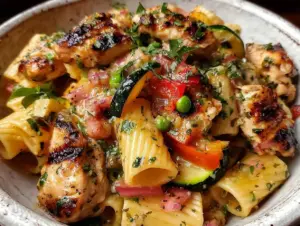 creamy chicken pasta with veggies - featured image