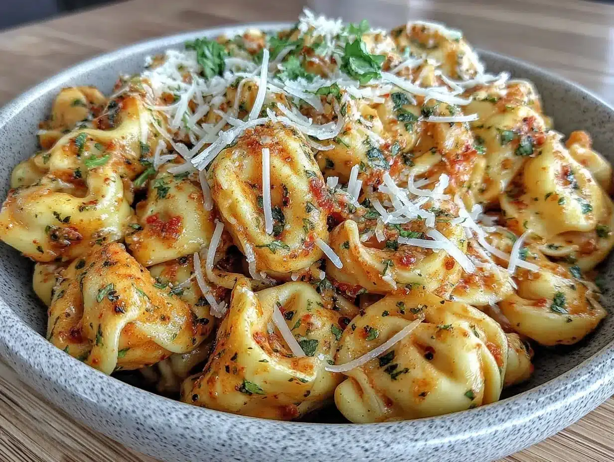 creamy tomato basil tortellini pasta preparation steps