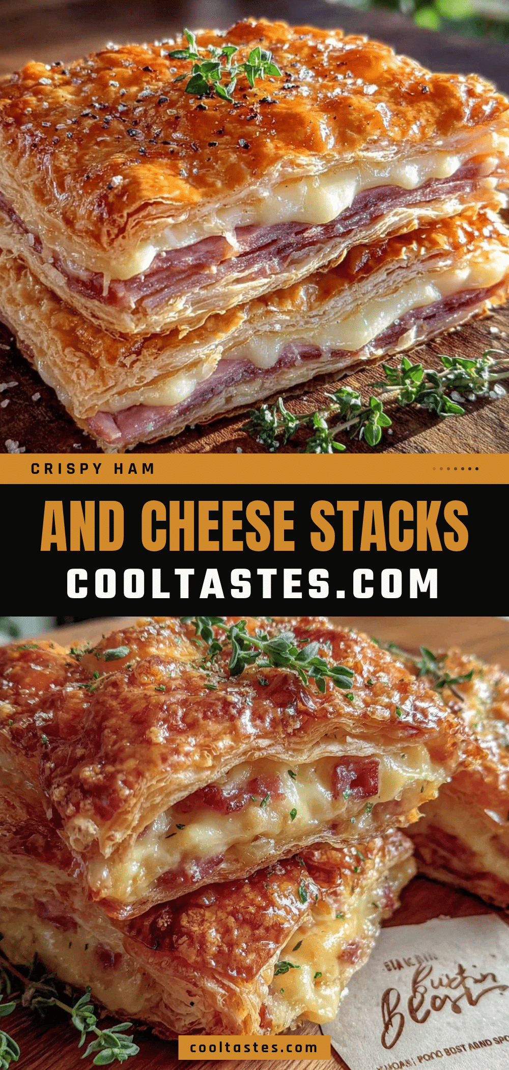 crispy ham and cheese puff pastry stacks recipe
