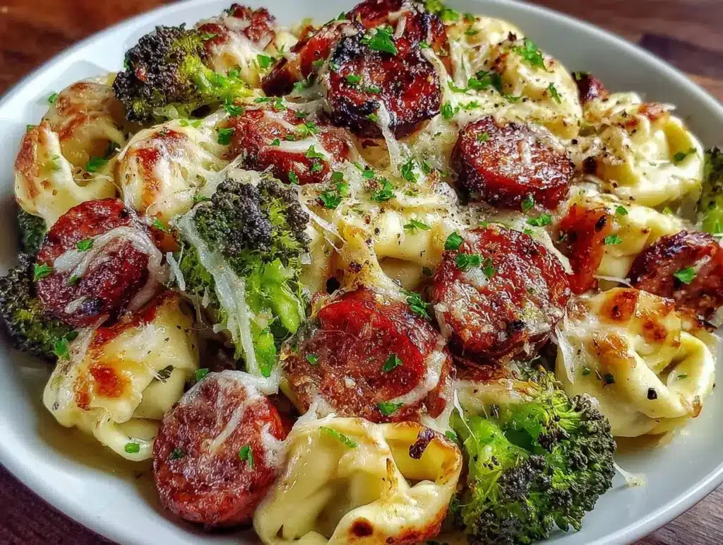 easy cheesy sheet pan broccoli tortellini - featured image