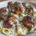 garlic butter meatballs with parmesan pasta - featured image