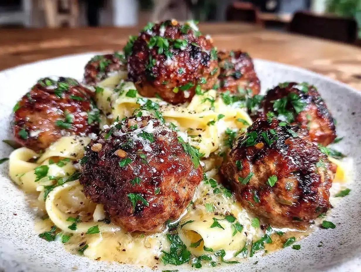 garlic butter meatballs with parmesan pasta preparation steps