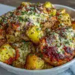 garlic parmesan chicken and roasted potatoes - featured image