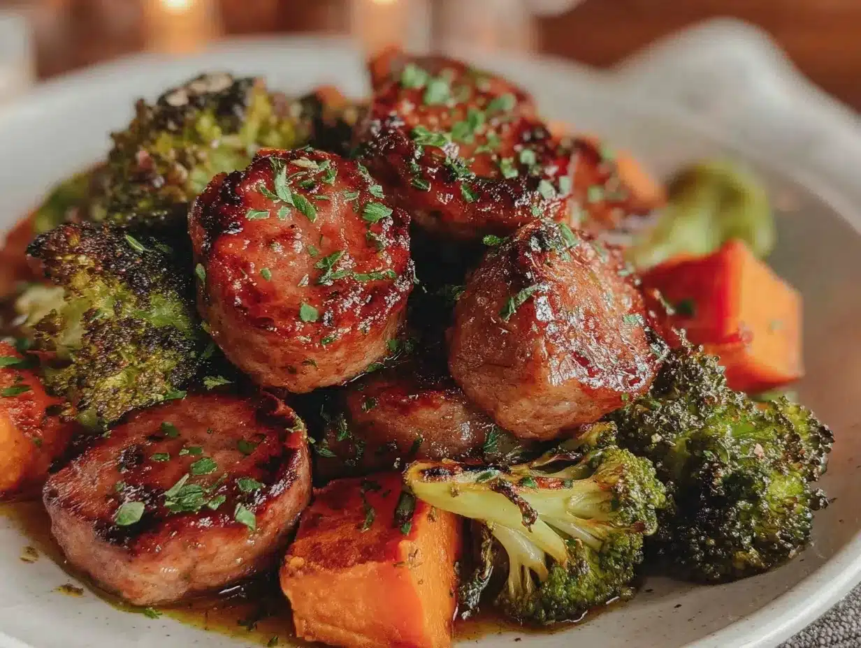 honey garlic sheet pan sausage dinner preparation steps