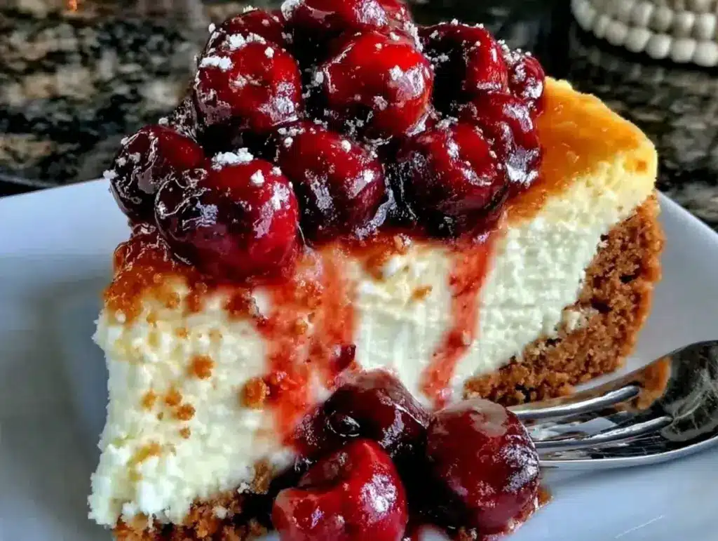 classic cheesecake with cherry topping - featured image