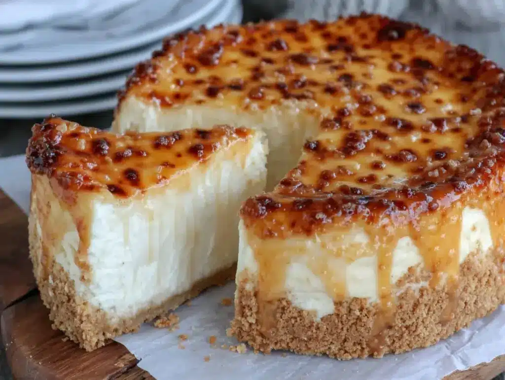 classic creme brulee cheesecake - featured image