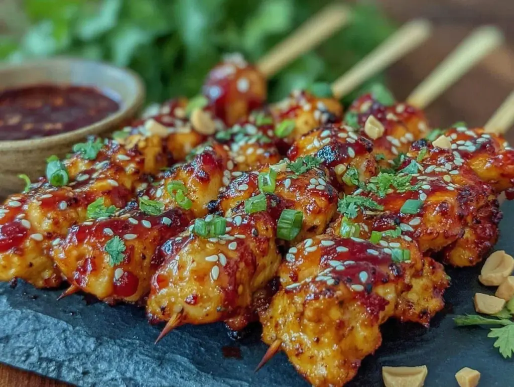 creamy bang bang chicken skewers - featured image