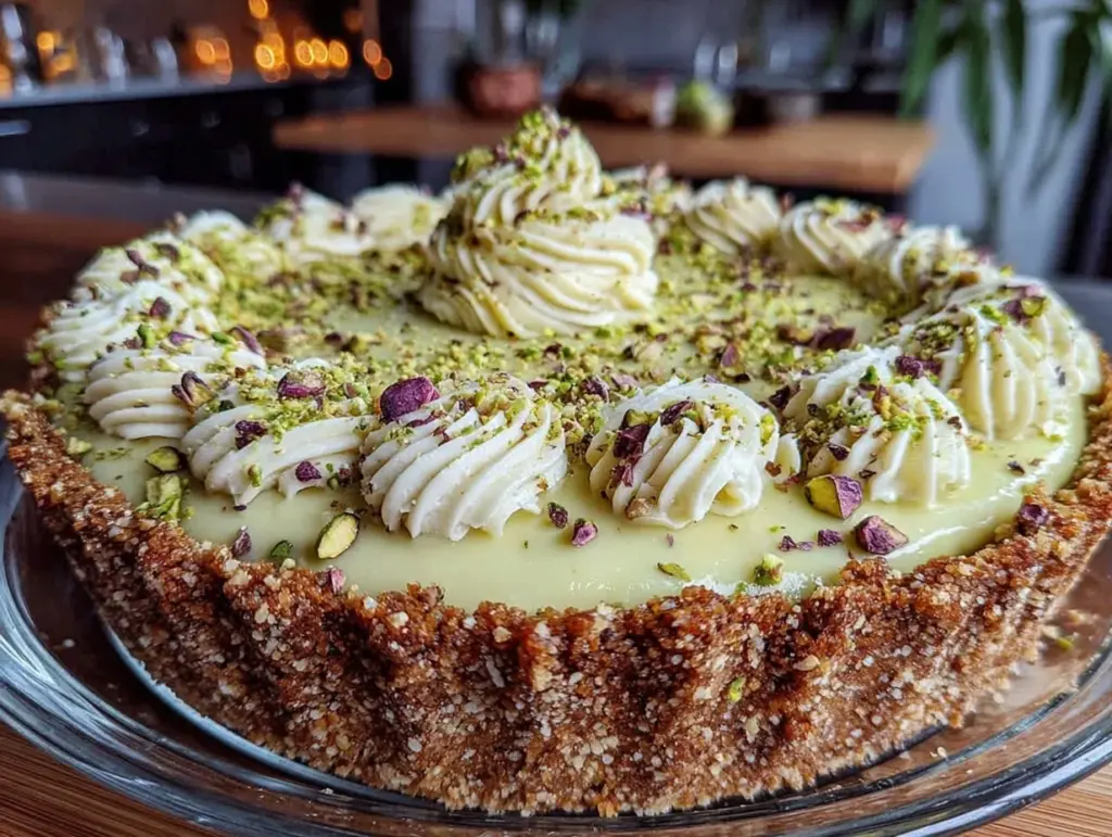 creamy no bake pistachio pie - featured image