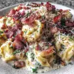 creamy tortellini carbonara pasta - featured image