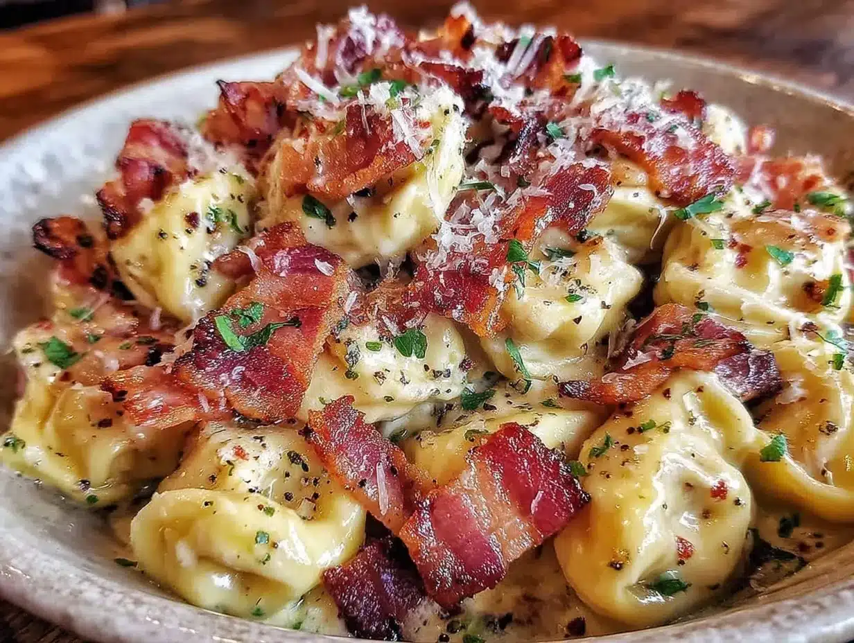creamy tortellini carbonara pasta preparation steps