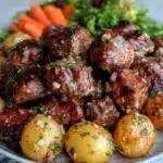 garlic butter steak bites and potatoes - featured image