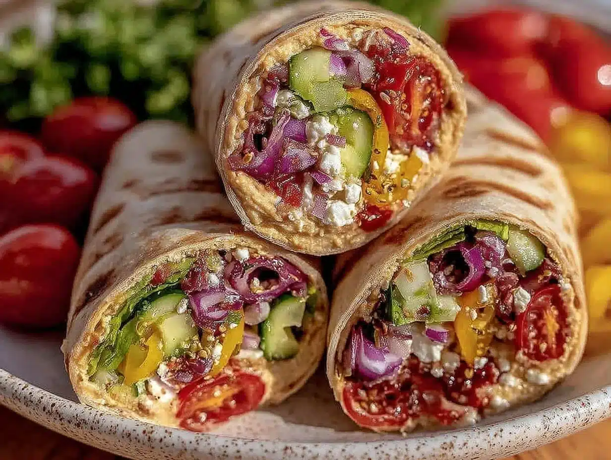 Mediterranean veggie wraps with hummus preparation steps