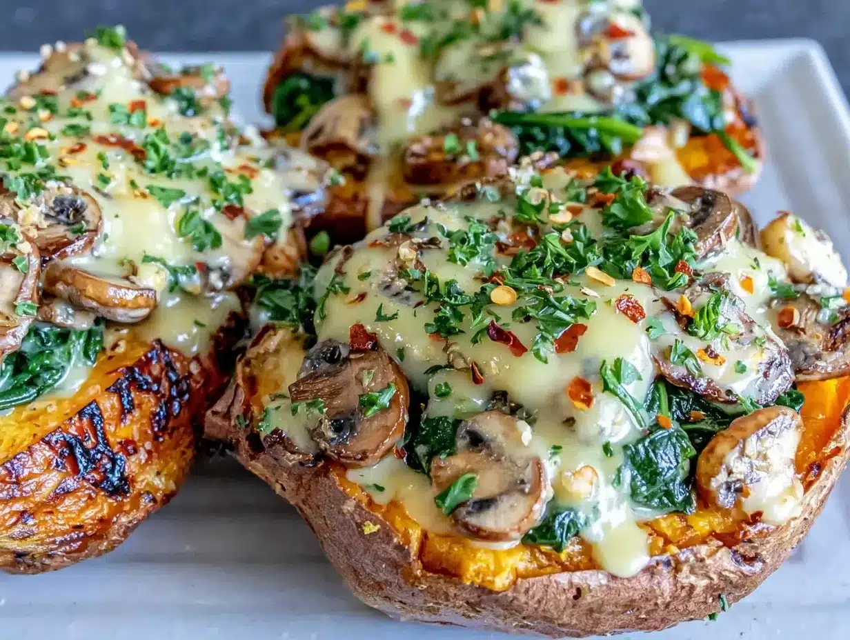 mushroom spinach stuffed sweet potatoes preparation steps