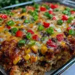one-pan cheesy chicken burrito casserole - featured image